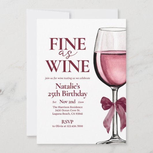 ワイ素晴らしンテイスティングエレガントヴィノ誕生日 招待状 (正面)