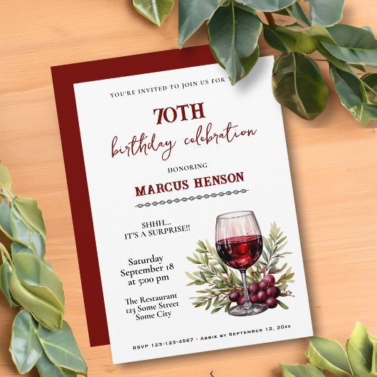 ワイ素朴ングラス70誕生日サプライズパーティー 招待状