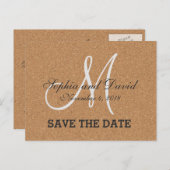 ワイ素朴ンコーク結婚のモノグラムは日付を保存 案内ポストカード (正面/裏面)