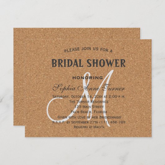 ワイ素朴ンコーク結婚ズモノグラムブライダルシャワー 招待状 (正面/裏面)