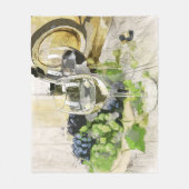 ワイ素朴ンバレルグラスと葡萄ブランケを投げる フリースブランケット (正面)