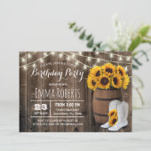 ワイ素朴ンバレルサンフラワー女性のカーボーイ誕生日 招待状 (スタンド正面)