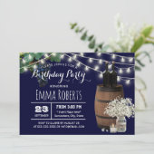 ワイ素朴ンバレルフローラジャーネイビーブルー誕生日 招待状 (スタンド正面)