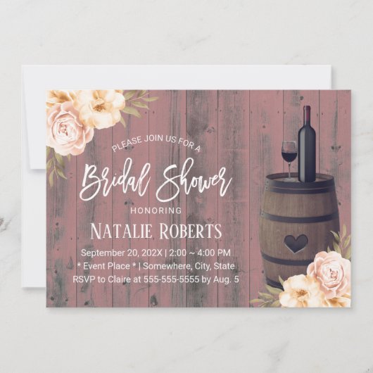 ワイ素朴ンバレルヴィンテージフローラブライダルシャワー 招待状 (正面)