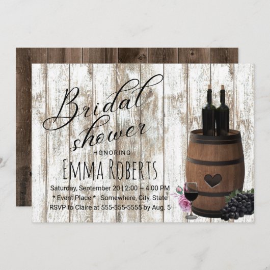 ワイ素朴ンバレル風化木材ブライダルシャワー 招待状 (正面/裏面)