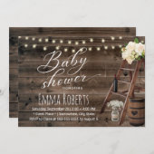 ワイ素朴ンバレル&木製はしご赤ちゃんシャワー 招待状 (正面/裏面)