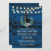 ワイ素朴ンボトルエレガントネイビーバーンウッド結婚ズ 招待状 (正面/裏面)