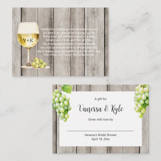 ワイ素朴ンボトル表示ブライダルシャワーラベル エンクロージャーカード (正面/裏面)