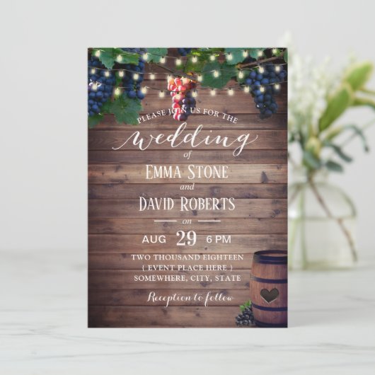 ワイ素朴ンヴィネヤードブドウ秋の結婚式 招待状 (スタンド正面)
