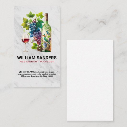 ワイ芸術的ンボトルとガラス器ブドウ 名刺 (正面/裏面)
