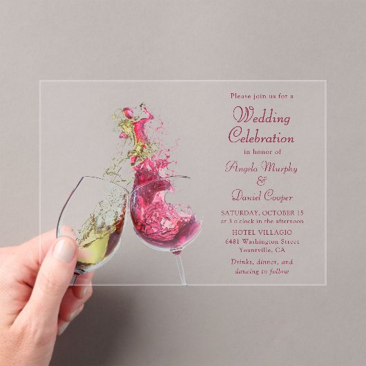 ワイ赤と白ンダン結婚スお祝い アクリル招待状 (インサイチュ (ポータブル))