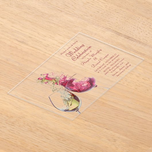 ワイ赤と白ンダン結婚スお祝い アクリル招待状 (レイダウン)