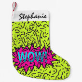 ワウを走り書きされるネオンレトロの80年代の90年代! タイポグラフィ スモールクリスマスストッキング (正面)