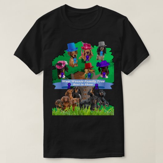 ワウウインナソーセージファミリーツリーブラックティーシャツメンズ/レディース Tシャツ (デザイン正面)