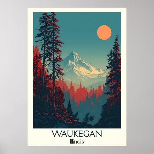 ワウケガンイリノイヴィンテージレイクフォレストサンセットアート ポスター (正面)