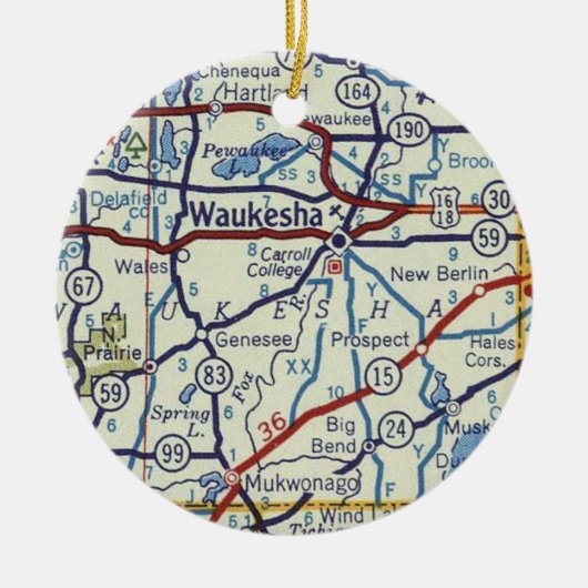 ワウケシャヴィンテージの地図 セラミックオーナメント (正面)