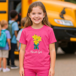 ワウピンクと黄色の水仙の花の少女 Tシャツ