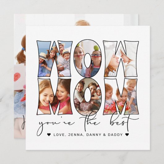 ワウママ引用文モダンホワイト6フォトコラージホリデー シーズンカード (正面/裏面)