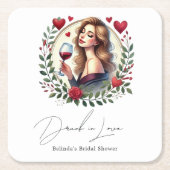 ワエレガントイ飲・イン・ラブブライダルシャワー スクエアペーパーコースター (正面)
