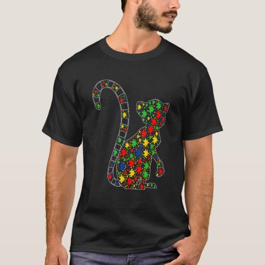 ワオキツネネズミ 動物 パズル ピース 自閉症 啓発 Tシャツ (正面)