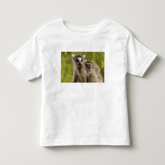 ワオキツネネズミ (Lemur catta) 母と子供 トドラーTシャツ (正面)