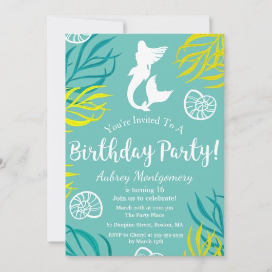 ワカメ&シーシェルズマーメイド誕生日 招待状 (正面)