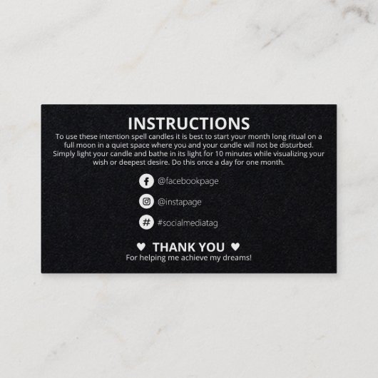 ワクシンウェーニングムーンクリスタルキャンドルスペル 名刺 (裏面)