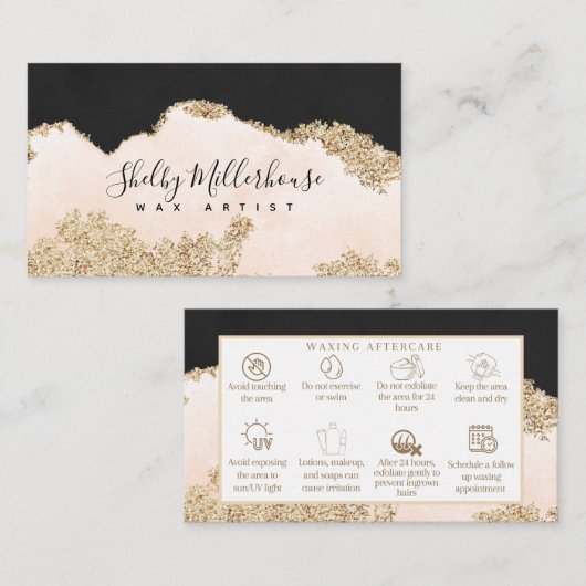 ワクシングアフターケア指示ピンクブラック金ゴールド 名刺 (正面/裏面)