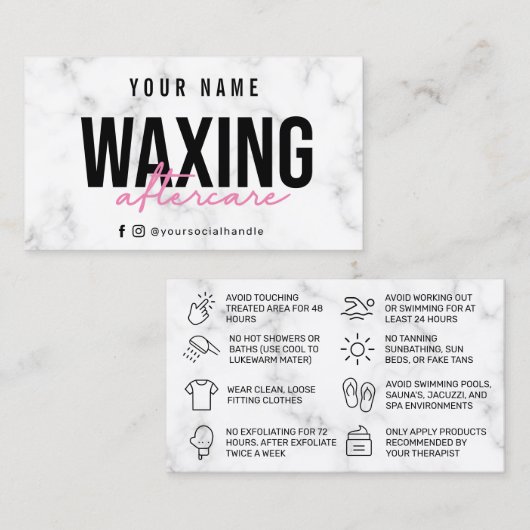 ワクシングマーブルピンクラグジュアリーアフターケアカード 名刺 (正面/裏面)