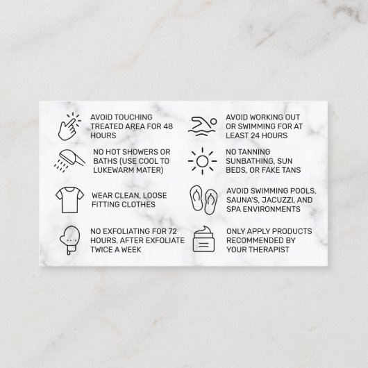 ワクシングマーブルピンクラグジュアリーアフターケアカード 名刺 (裏面)