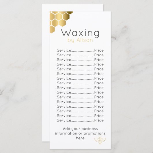 ワクシング技術者/エステティシャンゴールデンミツバチ  メニュー (正面/裏面)