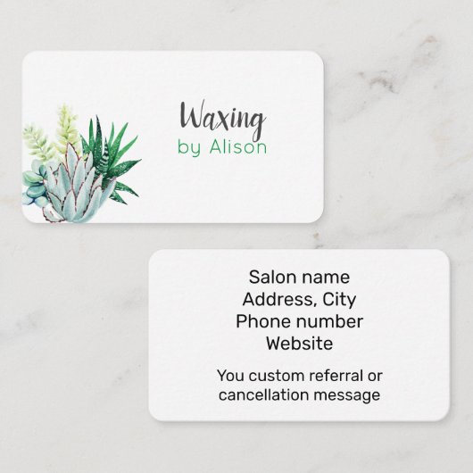 ワクシング植物の多肉質の水彩   名刺 (正面/裏面)