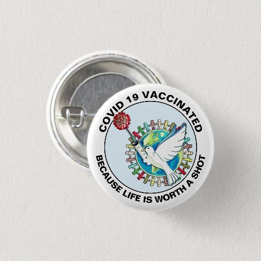 ワクチンを得受けた 缶バッジ (正面&裏面)