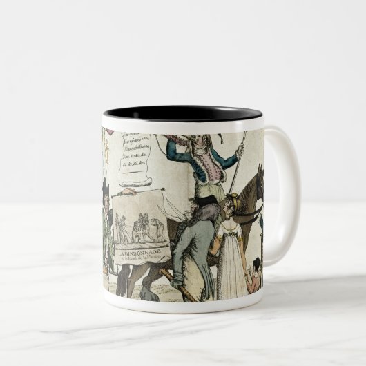 ワクチンを提供しているにせ医者医者の風刺漫画 ツートーンマグカップ (正面右)