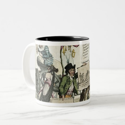 ワクチンを提供しているにせ医者医者の風刺漫画 ツートーンマグカップ (正面左)