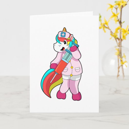 ワクチン接種と注射の看護師として働くユニコーン カード (黄色い花)
