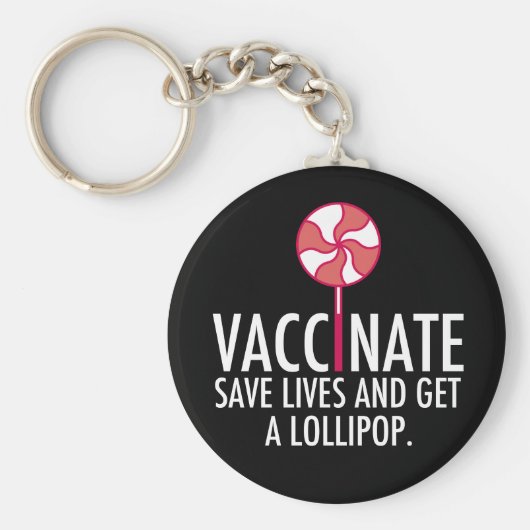 ワクチン接種を受おもしろいける キーホルダー (正面)