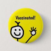 ワクチン接種を受けたかわいい幸せな顔 缶バッジ (正面)