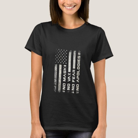 ワクチン未接種の女性 謝罪なし アメリカ国旗 Tシャツ (正面)