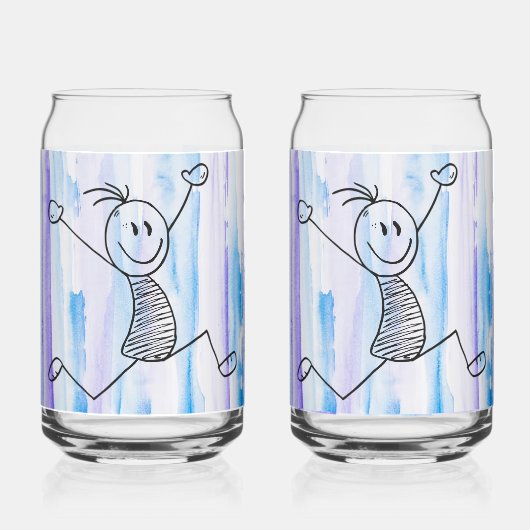 ワクワク棒人間 キラガラス ガラス缶 (正面)