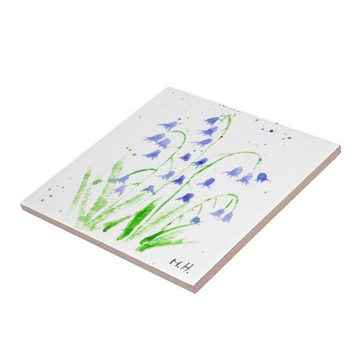 ワコロタイプの青い鈴蘭の花の水彩画 タイル (側面)