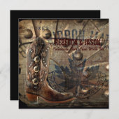 ワゴグランジンホイールウェスタンカウボ結婚ーイズ 招待状 (正面/裏面)