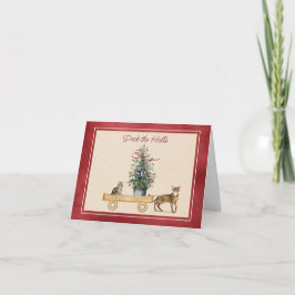 ワゴンおもしろいドホリデーカードを持つ猫 カード