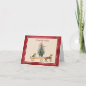 ワゴンおもしろいドホリデーカードを持つ猫 カード (正面)