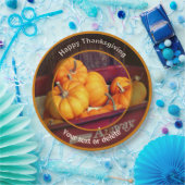 ワゴンでカボチャのパーソナライズされた秋感謝祭 ペーパープレート