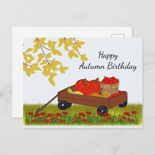 ワゴンの秋生産で満たされた秋の誕生日 ポストカード (正面/裏面)