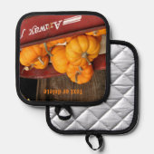 ワゴンカントリーにカボチャを秋 パーソナライズされた 鍋敷き (正面/裏面)