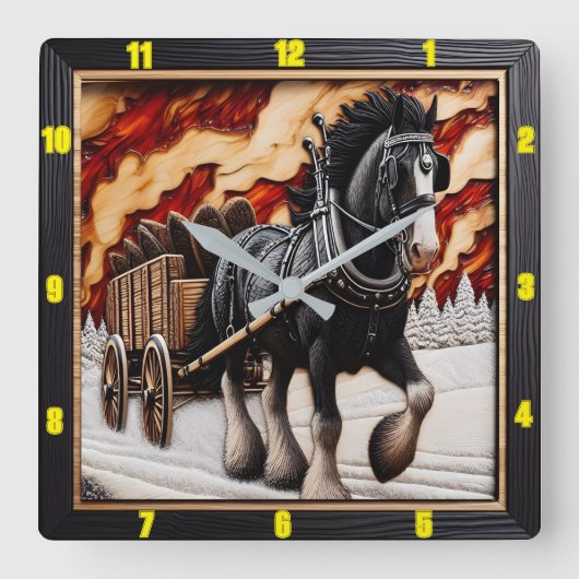 ワゴントレイルパーソナライズされた：チャールド・ウッド・クレイデール スクエア壁時計 (正面)