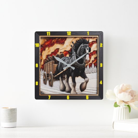 ワゴントレイルパーソナライズされた：チャールド・ウッド・クレイデール スクエア壁時計 (ホーム)