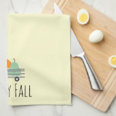 ワゴンパターンの秋カボチャ幸せ キッチンタオル (四つ折り)